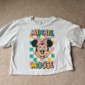 Disney Parks Minnie Mouse White and Pink Women’s Cropped T-Shirt